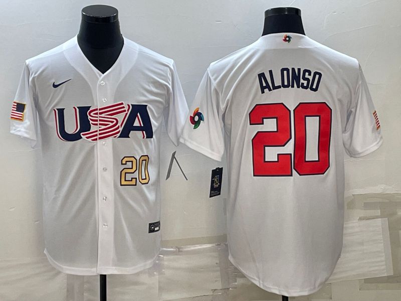 Men 2023 World Cub USA #20 Alonso White Nike MLB Jersey3